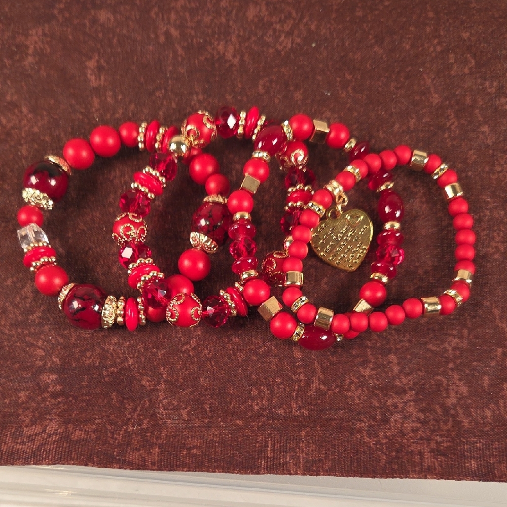 Elegant Red Beaded Bracelet Set